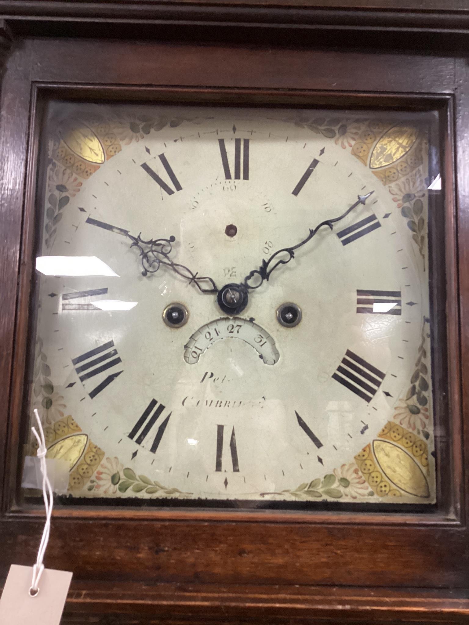 An early 19th century oak eight day longcase clock marked Peters(?) Cambridge, height 205cms.